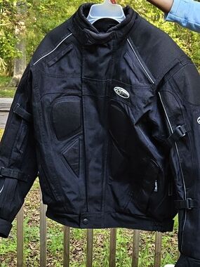 Men's Nitro Black Blended Fabric Armored  Motorcycle Jacket Size LARGE